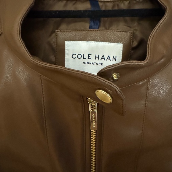 Cole Haan Signature Brown Faux Leather Bomber Jacket SZ XL - Picture 2 of 6
